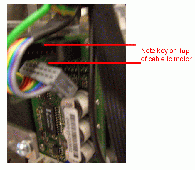 very tight closeup of notch in the
connectors for the motor cable