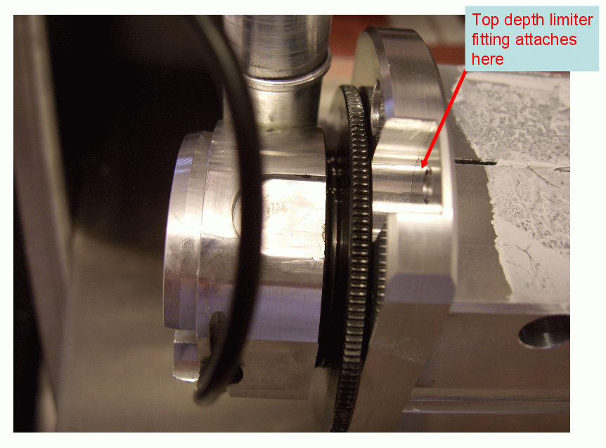 close up of depth limiter after the top
  attachment block is removed