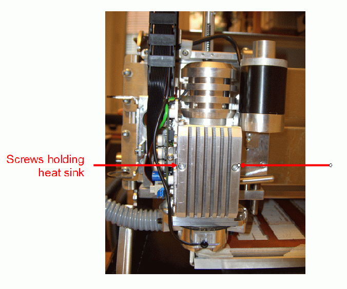 Location of screws holding the
  headsink to motor assembly